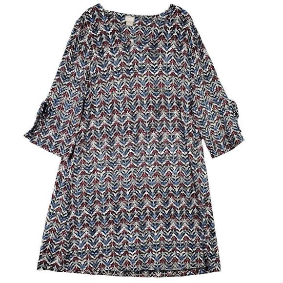 Chicos Shift Dress Women's Size 2 US L 12/14 Geometric LS Stretch Knit - Picture 2 of 11